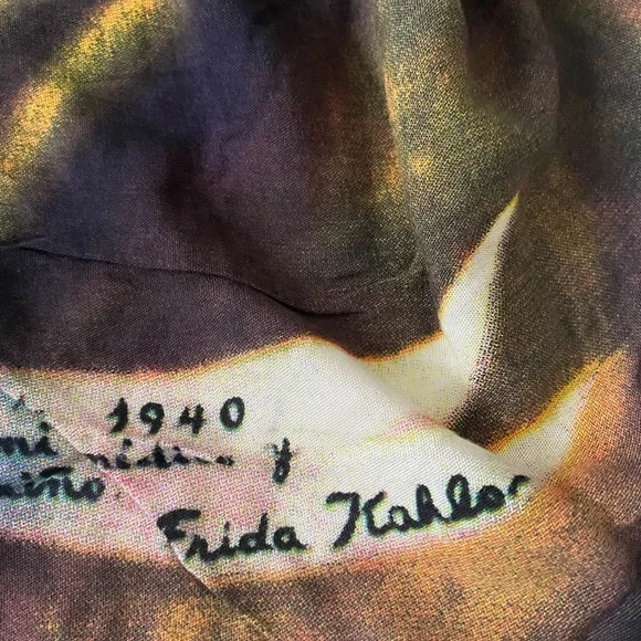 Frida Kahlo Portrait Scarf/Sarong- Green, Pink, Yellow Floral Print - Picture 2 of 4